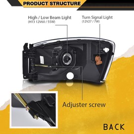 CNNELL Headlights Assembly Pair Set of 2 Compatible with Dodge Ram 1500 Truck 2006-2008/Fit Dodge Ram 2500 3500 Truck 2006-2009 Clear Lens Black Housing Clear Reflector 68003125AD CH2502180