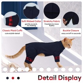 PUMYPOREITY Comfy Cat Pajamas, Versatile Cat Shirt for All-Day Wear, Soft Stretchy Sweater with Back Snap for Easy Wear, Breathable Recovery Suit for Surgery Recovery, XL, Blue