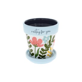 Pavilion Gift Company- Rooting for You - 4"x4"x2.5" Plant Pot with Tray Potter with Drainage Hole Plant Lover Flower Succulent Pot Indoor Outdoor Use Encouraging Uplifting Friend