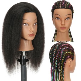 Mannequin Head with Human Hair 14 Inch Cosmetology Mannequin Head with 100% Real Human Hair Mannequin Head for Braiding Hairdressers Cosmetology Students Exercise Styling with Clamp Holder (B14)