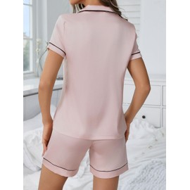 Lanbaosi Womens Silk Satin Pajama Sets Soft Short Sleeve Button Down Sleepwear Top and Shorts 2 Piece Pjs Lounge Set Champagne