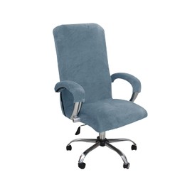 NILUOH Velvet Office Chair Cover with Arm Covers Stretch Computer Desk Chair Covers Universal Boss Swivel Chair Covers Gaming Chair Covers (L,Gray Blue)