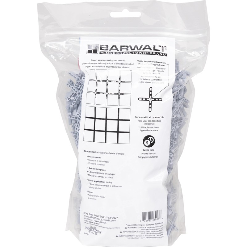 BARWALT Precision Leave-in-Tile Spacers, 1/8 Inch, 1000 Pack, Tile Leveling,