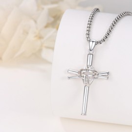 AOSAIB Baseball Cross Necklace for Men 925 Sterling Silver Baseball Bat Cross Pendant Necklace Cross Sports Pendant Birthday Christmas Gift for Dad Boyfriends