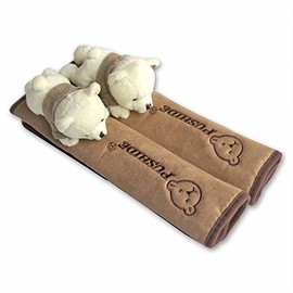 Tianmei 2Pcs Bear Doll Styling Faux Suede Car Seat Belt Strap Cover Shoulder Strap Pad (Brown Color)