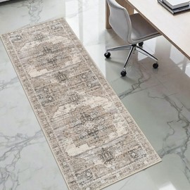 RUUGME Washable 2x6 Runner Rugs - Large Boho Rugs for Living Room Stain Resistant Carpet Vintage Tribal Rugs for Bedroom Kitchen Bathroom Non Slip Backing Home Decor Floor Decoration Mat 2X6 Beige