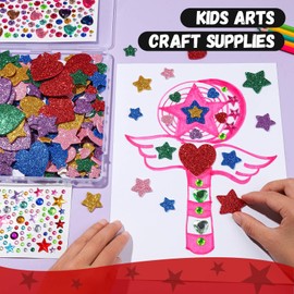 YGDZ Glitter Foam Stickers Set, Colorful Self Adhesive Stars Heart Gems Sticker for Kids Crafts, Rhinestones Jewel Home Decorations, Craft Supplies for Kids