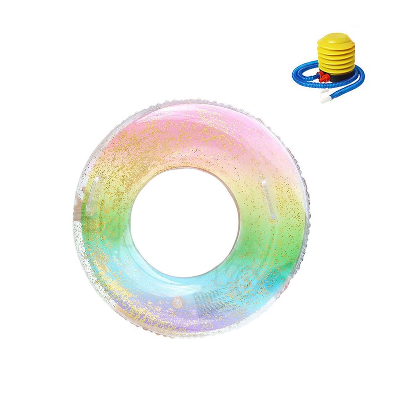 Float Ring, O Shape, Glitter, Rainbow Type, Multi-functional Float, Includes