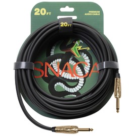 SNACA - Premium Guitar Cable - Snake Head Connector - 1/4", 20ft, Black (Straight to Straight)