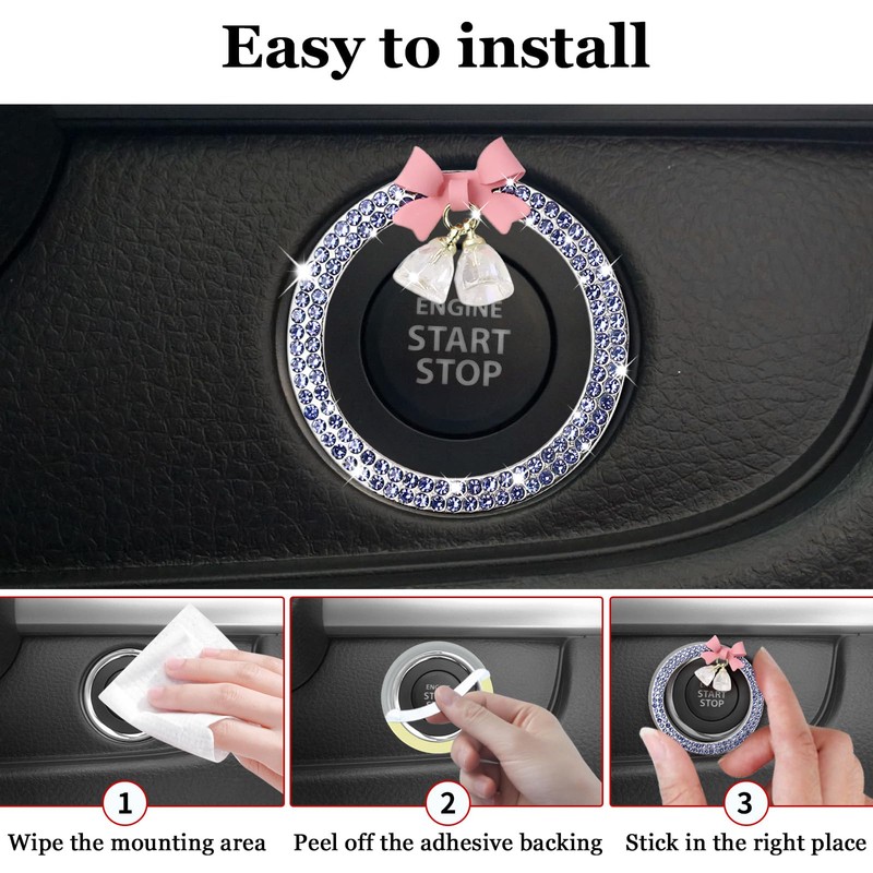 Hovom Cute Bow Bling Car Push Start Button Decoration Ring,
