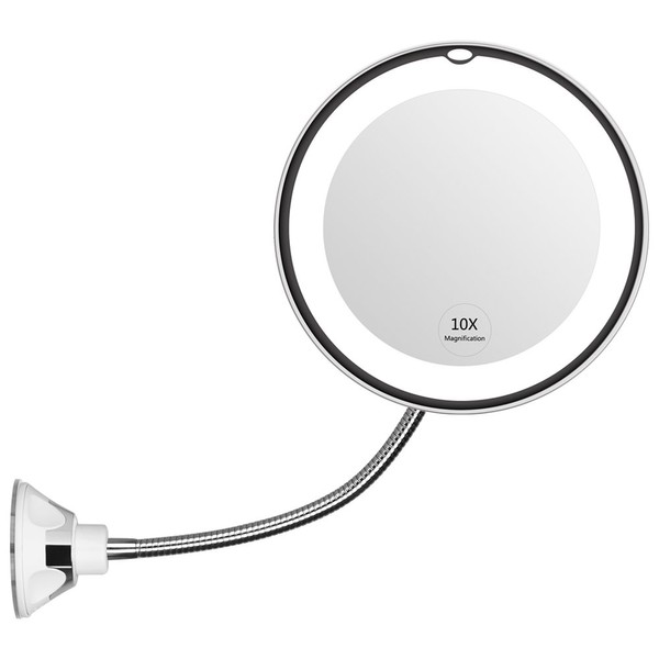 KEDSUM Flexible Gooseneck 6.8" 10x Magnifying LED Lighted Makeup Mirror, Bathroom Magnification Vanity Mirror with Suction Cup, 360 Degree Swivel, Daylight, Battery Operated, Cordless & Travel Mirror