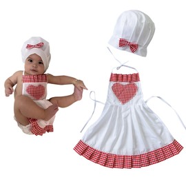Jastore Newborn Photography Prop Baby Chef Outfits Baby Photo Outfit Baby Chef Costume Chef Hat Apron (Girl Plaid, 6-24 Month)