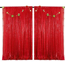 HMQIANG Red Sequin Backdrop Curtain 4FTX8FT 2 Panels Sparkly Backdrop Drapes Glitter Fabric Backdrop for Birthday Wall Decoration