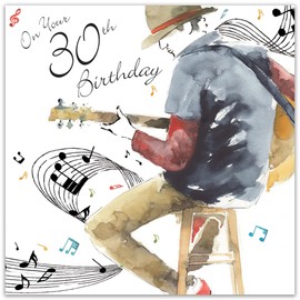 Twizler Happy 30th Birthday Card For Him with Silver Foiling & Unique Watercolour Effect – Guitar Card - 30 Year Old Birthday Card - Age 30 Birthday Card - Male Birthday Card