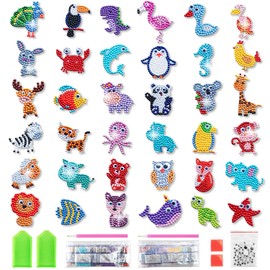 Diamond Painting Stickers DIY 5D Diamond Painting Pictures Diamond Pating for Children 36 Pieces Mini Small Animals Cartoon Diamond Drawings for from 5 Years Children Boys Girls Beginners Adults