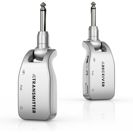 Wireless Guitar System, 2.4 GHz with 4 or 6 Channels Rechargeable Guitar Transmitter Receiver Set for Electric Guitar Bass Keyboard Piano:_Silver