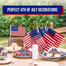 MCFULL 12 Pcs Small American Flags on Stick,4 x 6 Inch Mini American Flags for Outside,Mini USA Flag with Safe Spear Top,Small US Flag for Patriotic Decorations,Labor Day,Veterans Day Decorations
