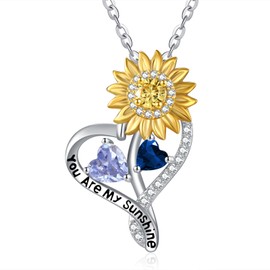 Sunflower Necklace for Women Sterling Silver You Are My Sunshine Pendant Necklaces Alexandrite Sapphire Necklace June September Birthstone Jewelry Sunflower Pendant Jewelry Romantic Gifts for Women