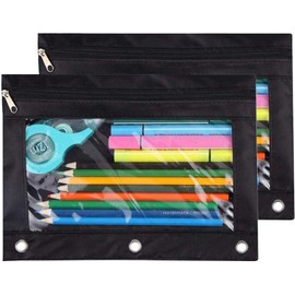 TOPWOOZU TOPWOOZU Pencil Pouch 3 Ring, Zipper Pencil Pouches Case Binder Cosmetic Bag Black 2 Pack