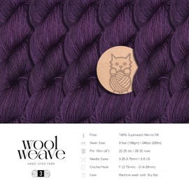 WoolWeave Superwash Merino Wool Yarn for Knitting & Crocheting Projects - Premium Hand Dyed Yarn, 100gr, 240 Yards Dk Weight Yarn - Luxurious, Soft & Durable Purple Yarn, Aubergine, MWY24