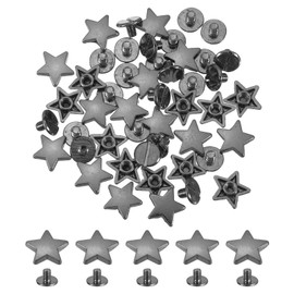 QUARKZMAN 24 Sets Metal Star Rivets Studs, 12 mm Star Rivets Screw Nail Head Punk Rivets Metal Leather Rivets for Leather Crafts Clothing Bags Belts, Metallic Black