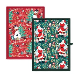 Tipperary Crystal Set of 2 100% Cotton Luxury Christmas Tea Towels Santa With Sack and Snowman Festive Kitchenware Xmas Red and Green