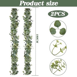 Eucalyptus Garland, Artificial Garlands Plant, 180 cm, Hanging Leaves, White Flower Garland, Green Eucalyptus Decorative Flower Garland, Artificial Plant, Hanging Plant for Wedding Parties, Door Frame