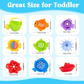 Dhnvcud 14PCS No Mould Baby Bath Toys with Storage bag, Mould Free Bath Toys for 1 2 3 4 Year Olds Toddler Kids, Swimming Pool Toys Stacking Cups Boats Water Toys for Boys Girls