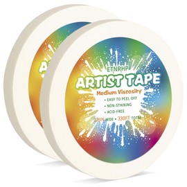 ETNRHP 2 Packs White Art Tape Medium Tack Artist Masking Tape Paper Acid Free Tape Watercolor Painters Tape Artists Tape for Drafting Art Watercolor Painting Canvas Framing, 0.8 inch Wide 330FT Long