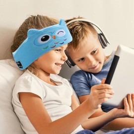 QingHong Kids Headphones Headband Wireless,Over The Ear Headband Headphones Kids, Headband Earphones for Children, with Thin Speakers & Super Soft Headband (Owl)