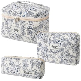 Lukovee Bolsa de Maquillaje Acolchada de Algodón de Impermeable, 3 Pcs Bolsa de Cosméticos de Viaje de Grande Capacidad, Portátil Neceser Viaje Bolsa de Aseo Makeup Bag Versátil con Cremallera