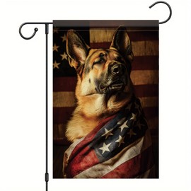 Starlit Patio Patriotic Garden Flag 4th of July German Shepherd Dog American Flag Decor 12x18 Inch Double Sided Seasonal Yard Flag Decoration for Porch Lawn Patio Memorial Independence Veterans Day