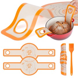Silicone Bread Sling for Dutch Oven - 2 Pack Baking Mats with Silicone Brush and Storage Band, Non-Stick, Heat-Resistant & Easy to Clean, Reusable for Sourdough Bread Baking Supplies (orange, 2 pack)