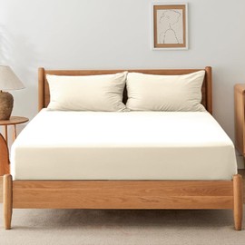 SSW HOMES Double Fitted Sheet Cream - Deep Pocket 16 inch(40cm) - Soft Easy Care Brushed Microfiber Plain Bed Sheet - Hotel Quality Shrinkage and Fade Resistant Bedding