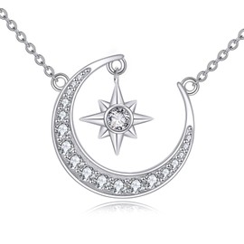 YFN Moon and Star Sun Necklace for Women Sterling Silver 925, Pentagram Luna Necklace Amulet Energy Pendant Jewellery Gift for Women Girls