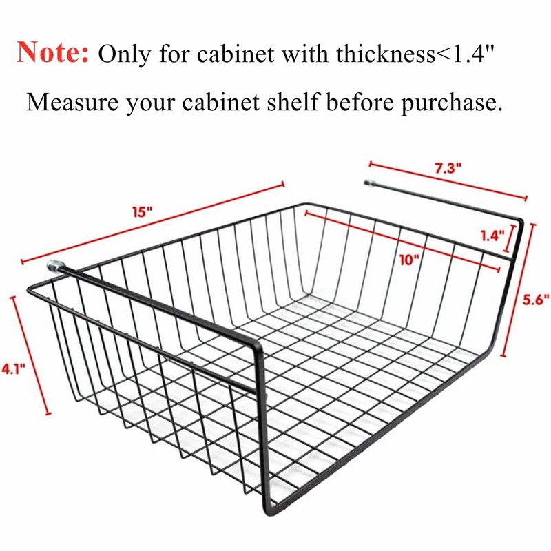 Tebery 2 Pack Black Under Shelf Wire Basket, Hanging Storage