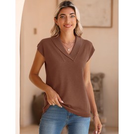 Ivicoer Sweater Vest Women Summer Lightweight Collared V Neck Knitted Short Sleeve Pullover Tops Sleeveless Tank Casual Cap Sleeve Dressy Soft Ribbed Top Fashion Trendy