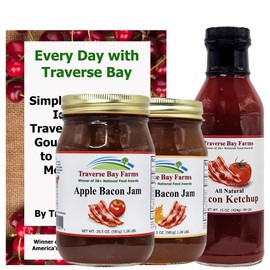 Traverse Bay Farms Bacon Lovers Combo – Apple Jam, Maple Jam, Ketchup and Printed Food Pairing Book – Small Batch, Gourmet Condiments