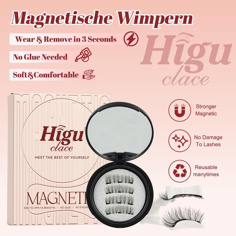 Higu clace Magnetic Eyelashes, Magnetic Eyelashes Without Eyeliner, Magnetic Eyelashes