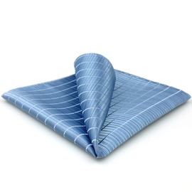S&W SHLAX&WING Extra Large Men's Pocket Square Blue Azure Check Formal Use Silk, blue