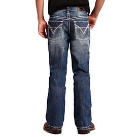 Rock & Roll Denim - Boy's Regular Fit BB Gun Bootcut Western Jeans - Medium Vintage Wash, Size 18