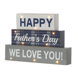 Glitzhome LED Lighted Wooden Happy Father's Day Block Table Sign with Sayings Holiday Decorations, 12" L