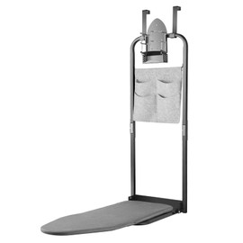Over The Door Ironing Board 13x36 inches with Iron Holder and Pocket Storage Bag, Hanging Iron Board for Home Laundry Room, Black