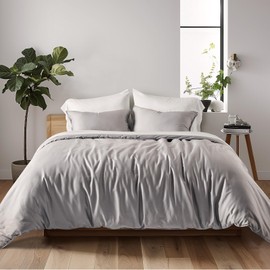 EVERGRACE Cotton Tencel Duvet Cover Set Queen Size, Silky Soft Cooling Duvet Cover for Hot Sleepers, Luxe Eucalyptus Lyocell Comforter Cover, Breathable Organic Bedding Set with 2 Shams, Dove Gray