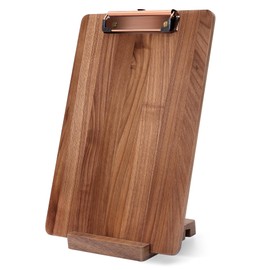 Walnut Wood Clipboard, Menu Clip Board with Metal Clip and Stable Base, Solid Hardwood, Smooth Edges, Free Stand Holder for Bar, Restaurant, Training Courses, Coffee Shops, Countertops (12.6*8.7 inch)