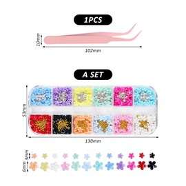 1 Set Blütennagelkunstschmuck Und 1 Edelstahl -Pinzetten, Harzdekorationen, Diy -Nagelkunst, Niedlicher Nagelkunstschmuck.