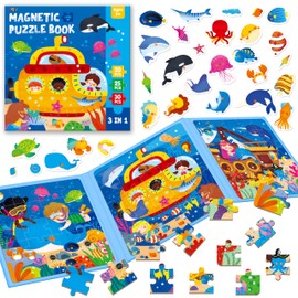 Magnetic Puzzles for Kids 3-5 Years, 3 leveled Travel Puzzles-20/25/30 Pieces Sudoku Puzzle Games Magnetic Jigsaw Puzzles, Trip Toys, Car Activities for Preschool Boys & Girls (Ocean World Theme)