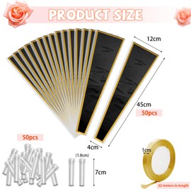 Bayurht 101 Pcs Single Rose Sleeve with Floral Water Tubes 50 Sets Single Flower Packaging Bags Single Flower Sleeve with Ribbons and Floral Water Tubes for Bouquets Wrapping (Black)