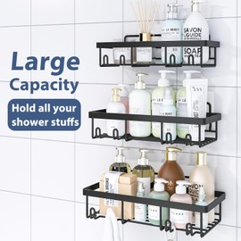 Liuoud 5 Pack Shower Caddy Organizer Rack Shelf for Inside Shower, Adhesive Bathroom Wall Storage Basket Rustproof Stainless Steel Shampoo Holder, Bathroom Accessory Decor Set, Black.