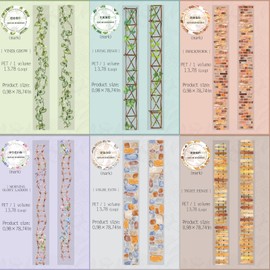 Scrapbooking Stickers Set, 6 Rolls PET Tape, Exquisite Garden-themed Series Washi Tape for Scrapbooking, Junk Journaling, Bullet Journal, DIY Crafts (Garden)